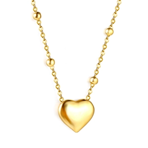 Collier avec pendentif cœur en acier inoxydable doré 18K poli et chaîne à billes