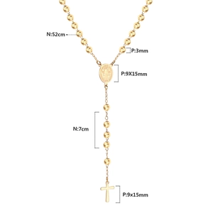 Collier chapelet en acier inoxydable doré avec icône religieuse ovale et pendentif croix