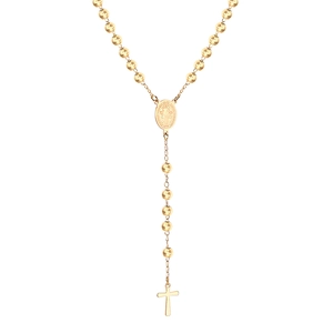 Chapelet doré en acier inoxydable avec médaille ovale de saint et pendentif croix classique