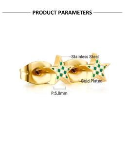 Details zu 5,8 mm vergoldeten Sternohrringen mit grün-weißem Schachbrettmuster-Design