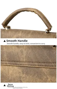 Detail of vintage brown handbag featuring rounded handles and reinforced stitching