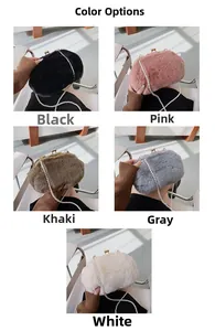Winter plush crossbody shell bags with pearl straps in black, pink, khaki, grey and white