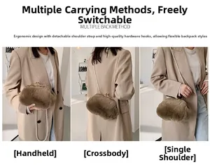 Three-way carry khaki faux fur shell bag with pearl strap and vintage metal clasp