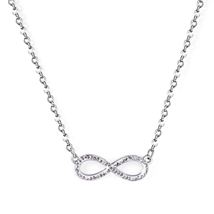 Infinity symbol necklace with sparkling crystals on fine silver chain for women