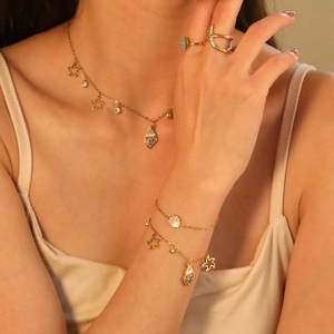 Gioielli Marini Stella Marina Conchiglia Acciaio Inossidabile Placcato Oro Smalto Strass Collana Bracciale Anello Donna Estate