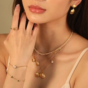 Ocean Shell Pendant Necklace Gold Plated Stainless Steel Summer Beach Style Elegant Minimalist Jewelry For Women