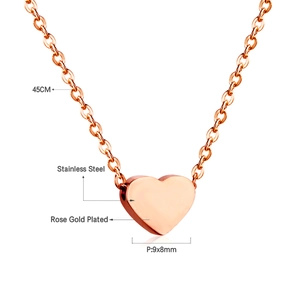 Rose gold plated heart pendant necklace in stainless steel with 45cm chain length