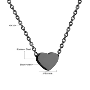 Minimalist black stainless steel heart pendant necklace with 45cm chain and 9x8mm charm