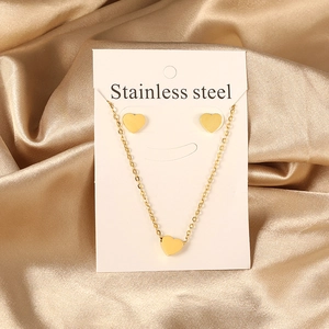 Stainless Steel Heart Pendant Necklace And Stud Earrings Minimalist Polished Elegant Jewelry Accessories For Women