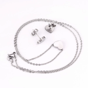 Minimalist silver heart jewelry set with stainless steel pendant necklace and stud earrings
