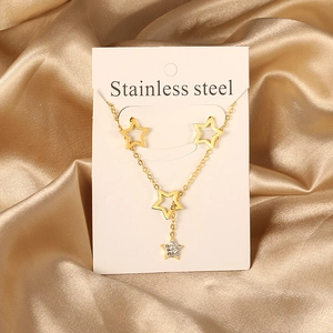 Collier Pendentif Étoile Et Boucles D Oreilles Acier Inoxydable Étoile Creuse Zircon Bijoux Mode Femmes