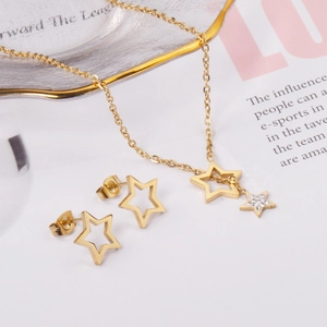 Parure de bijoux étoile en or avec collier à strass et boucles d'oreilles clous