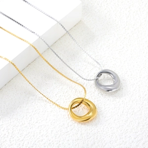 Minimalist irregular oval pendant necklace in 18K gold and silver stainless steel finish