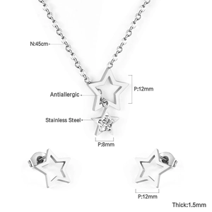 Détails de la parure étoile en acier inoxydable argenté avec collier et boucles