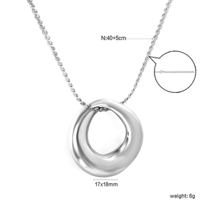 Detail view of hollow circular pendant with 40+5cm wax rope chain and dimensions