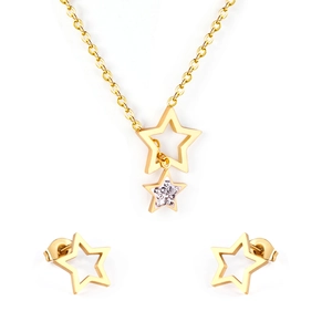 Parure bijoux étoile en acier inoxydable doré avec collier et boucles d'oreilles