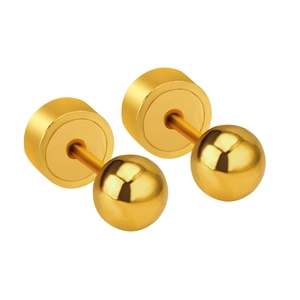 Classic gold stainless steel ball stud earrings with a high-polished mirror finish