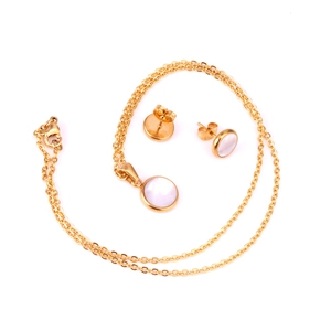 Parure de bijoux élégante en acier inoxydable doré avec pendentifs ronds en nacre