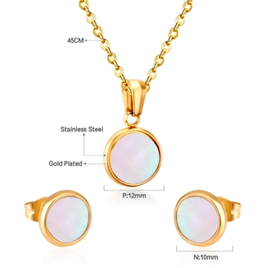 Parure en acier inoxydable doré avec collier à pendentif nacre blanche et boucles d'oreilles