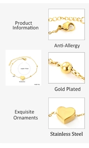 Dettagli del bracciale con cuore in acciaio inossidabile placcato oro 18K e specifiche