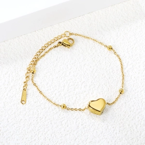 Bracciale Cuore In Acciaio Inossidabile Placcato Oro Perline Tonde Gioielli Di Moda Minimalista Per Donne