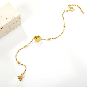 Bracciale in acciaio inossidabile placcato oro 18K con ciondolo a cuore 3D e palline d'oro