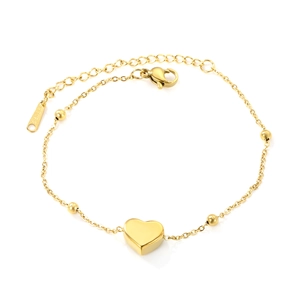 Bracciale a cuore in acciaio inossidabile placcato oro 18 carati con chiusura a moschettone