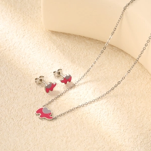 Ensemble bijoux éléphant rose mignon avec collier et boucles d'oreilles en acier inoxydable