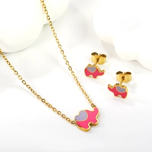 Set di gioielli con collana e orecchini a lobo a forma di elefante rosa smaltato