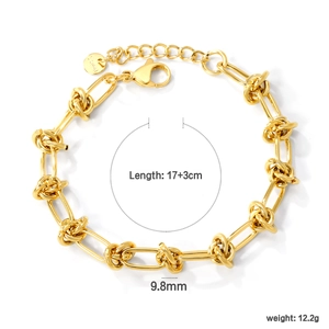 18K gold plated stainless steel knot link bracelet with adjustable lobster clasp closure