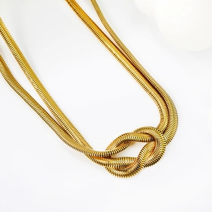 Collier nœud en acier inoxydable plaqué or 18K avec doubles chaînes de serpent