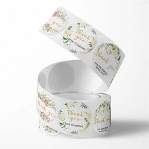 Roll of floral Thank You stickers for wedding favors and gift packaging decoration