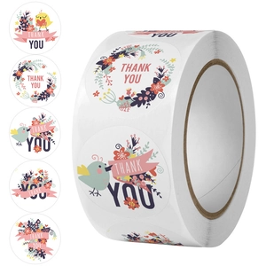 Rouleau d'autocollants Thank You colorés avec oiseaux et couronnes pour emballage cadeau