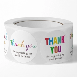 Colorful Thank You stickers for small business packaging in a convenient roll format