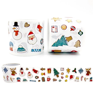 Christmas Theme Gift Label Stickers Self Adhesive Cartoon Pattern Roll Holiday Decorative For Wrapping Envelope Sealing