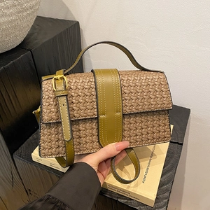 Women Vintage Woven PU Leather Crossbody Bag Fashion Simple Braided Texture Handbag Small Square Shoulder Bag For Daily Use