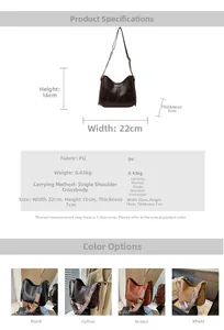 Spécifications détaillées du sac seau rétro en cuir PU avec quatre options de couleurs