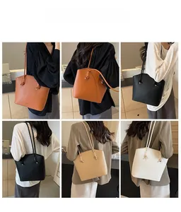 Litchi pattern leather bucket bags in four colors shown from a back-view model perspective