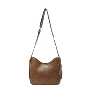 Sac hobo vintage en cuir PU marron avec bandoulière large et boucles en laiton