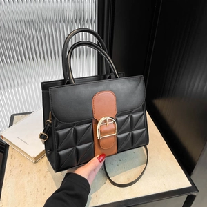 Damen PU-Leder Handtasche Gesteppt Farbkombination Kleine Quadratische Umhängetasche Mit Goldener Schnalle Modisch Elegant