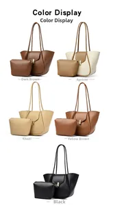 Présentation détaillée multicolore du sac cabas en marron, abricot, kaki, jaune et noir