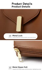Détail du sac cabas en cuir marron montrant le fermoir doré et les coutures fines