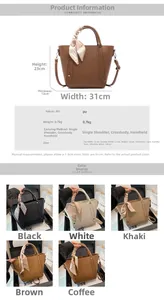 Tableau des tailles avec dimensions d'un sac seau vintage en PU incluant hauteur et bandoulière