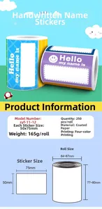 Detailed product dimensions and specifications for self-adhesive name label stickers