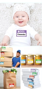 Versatile self-adhesive color name labels applied on clothing, jars, and folders