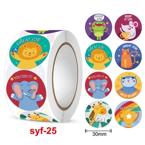 30mm colorful cartoon animal reward stickers roll for kids with motivational quotes