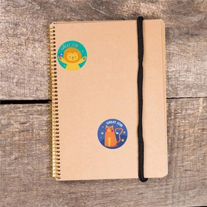 Cartoon animal reward stickers with Lion and Cat motifs on a notebook cover