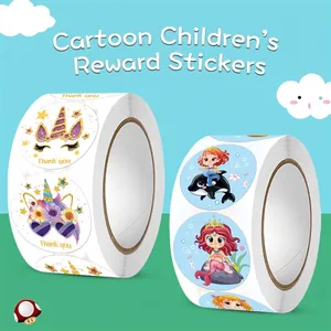 Cartoon Unicorn Mermaid Thank You Stickers Round Self-Adhesive Labels For Kids Reward Gift Sealing Decoration School Supplies
