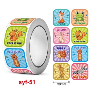 Cartoon animal reward stickers for kids featuring 8 patterns with motivational English text