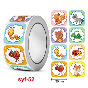 Roll of cute cartoon animal reward stickers with fox, bear and squirrel patterns, 30mm size